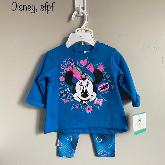 NWT Disney Baby 0-3m Minnie Mouse Sweatshirt with Leggings 2 Piece Outfit - Picture 1 of 2